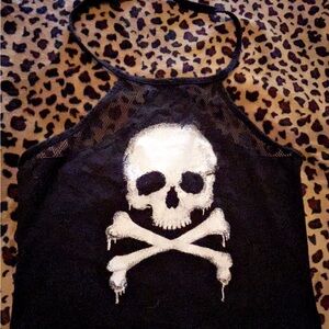 Black Skull Print Crop Top